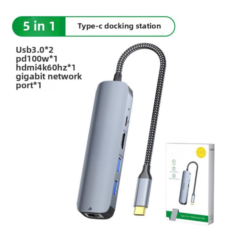 Док-станция 5-в-1 Type-C, концентратор USB-C, гигабитный Ethernet 4K HDMI-адаптер для ноутбука