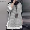 Women Casual O-neck Long Sleeve Loose Stripe Pullover Blouse