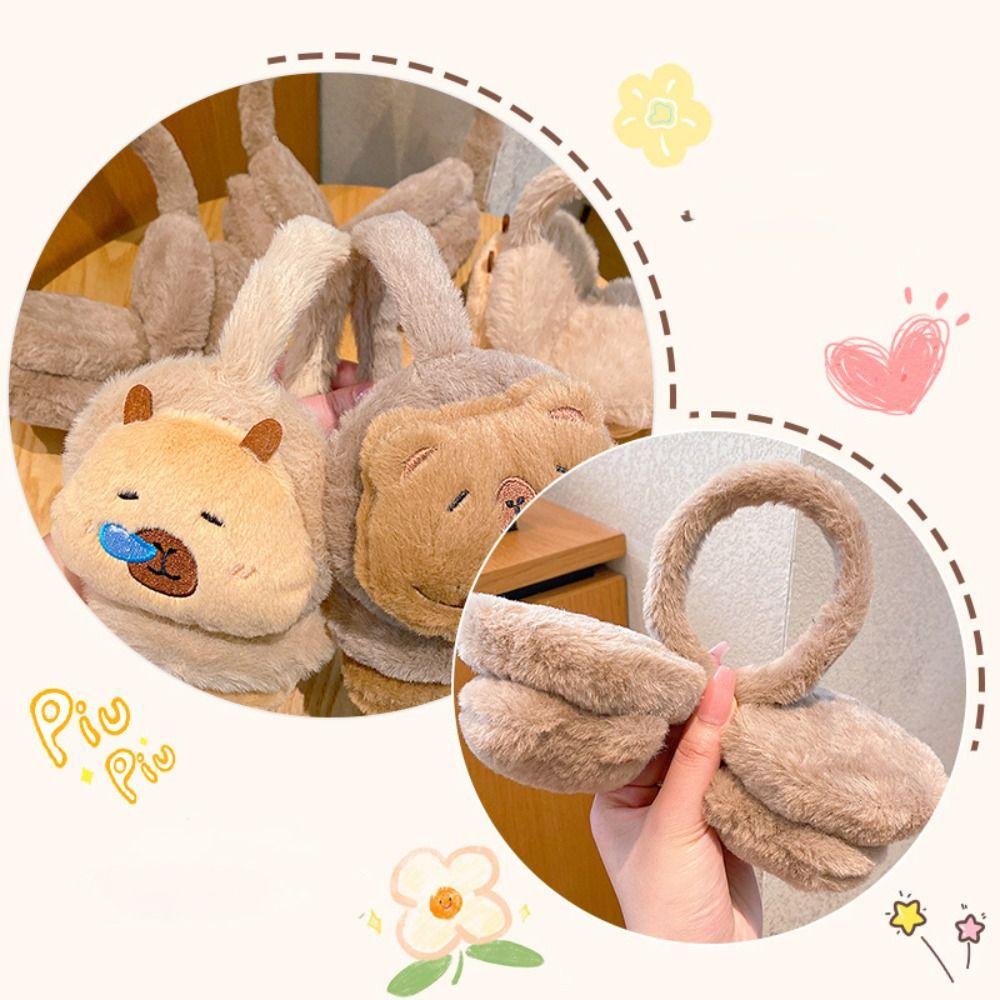 Теплые наушники-капибары, плюшевые зимние наушники, новая шапка-ушанка, детские