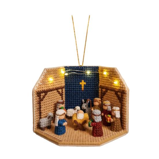 Набор для изготовления рождественского украшения «Сцена Рождества» с LED-подсветкой, подходит для начинающих, рождественское украшение, легко повесить, праздничное украшение для елки и дома