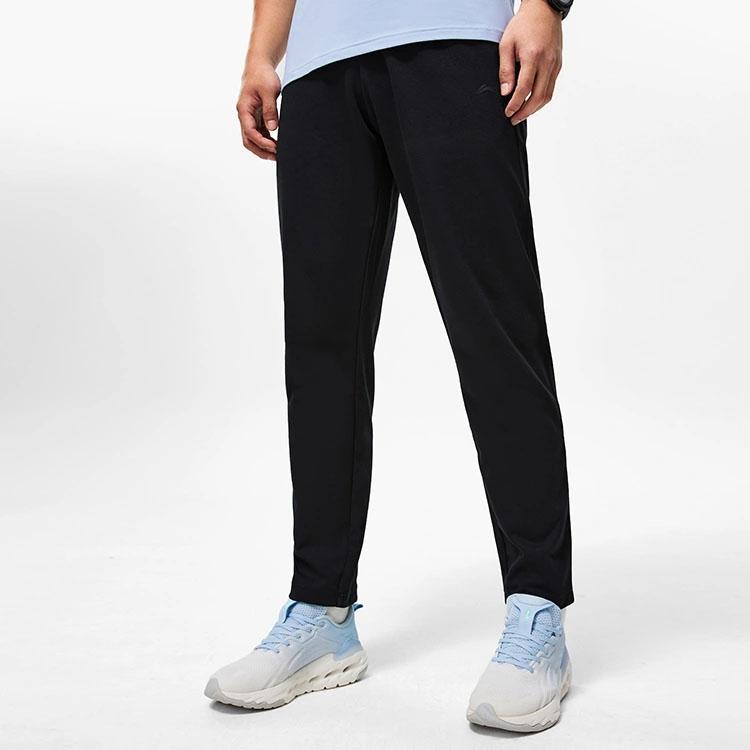Мужские спортивные брюки Li Ning Fitness Series, однотонные, прямые, быстросохнущие, классные, трикотажные, черные AKLT495-1