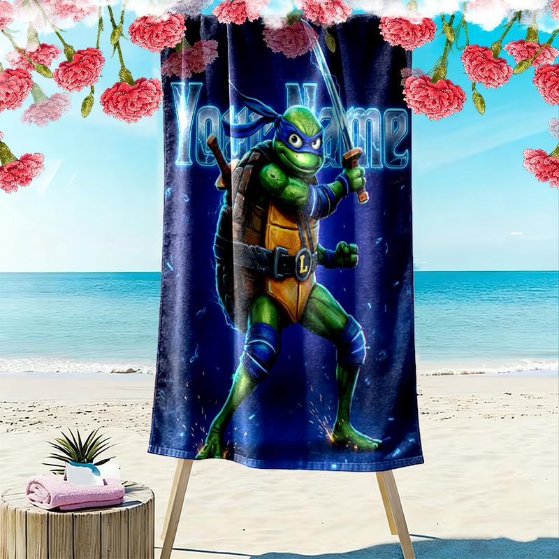 Custom NameTurtle Warrior Beach Towel Soft Microfiber Summer Towel Quick Dry Absorbent Towel for Beach Swimming Pool Travel