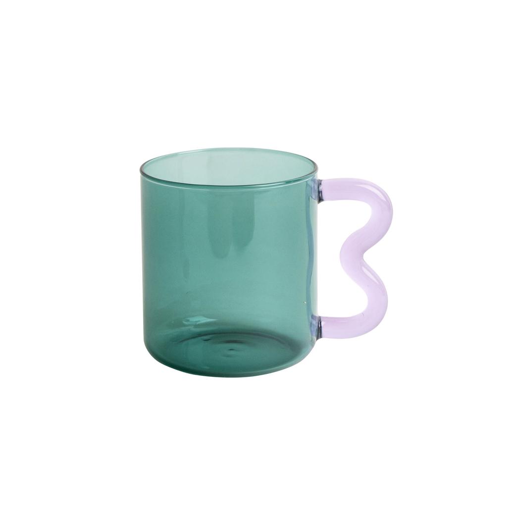 Colored Glass Cup with Wave Handle Coffee Breakfast Cup Large Capacity Milk Cup Microwaveable Cross-border
