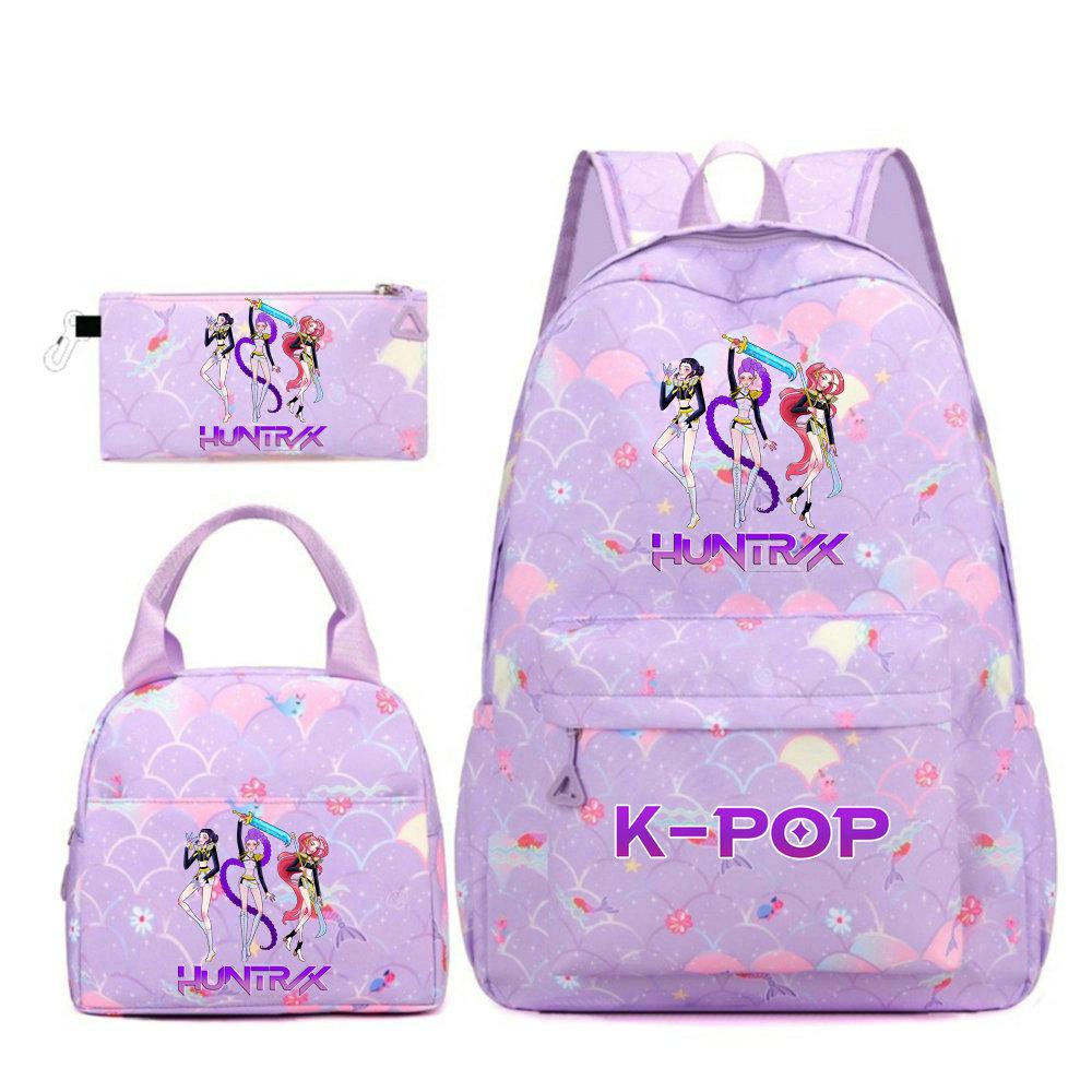 KPop Охотники на демонов Персонажи Красочный Рюкзак Набор из трех предметов Руми Мира Зои HUNTR/X Саджа Детский Большой Вместимости Школьный Рюкзак