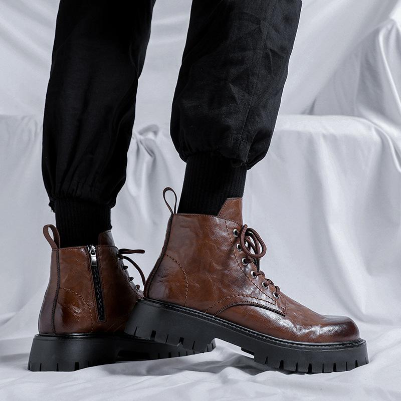 Мужские модные ботинки на платформе в британском стиле, оригинальная кожаная обувь, для вечеринки, выпускного платья, черные, коричневые, ковбойские, крутые ботильоны, мужские