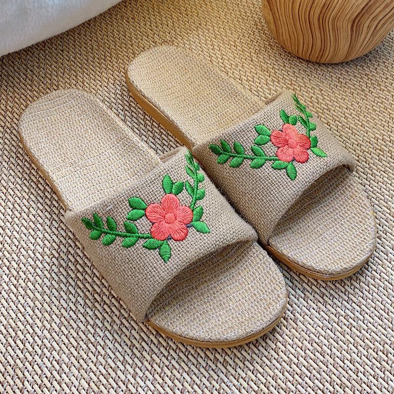 Женские вязаные льняные тапочки в стиле ретро