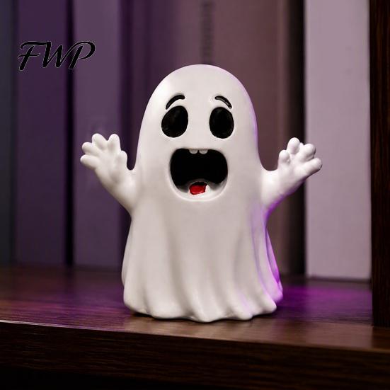 Cute Cartoon Ghost Ornaments Halloween Figurine, Small Red Heart Pumpkin Bucket Statue, Spooky Tabletop Decorations Resin Funny Ornament for