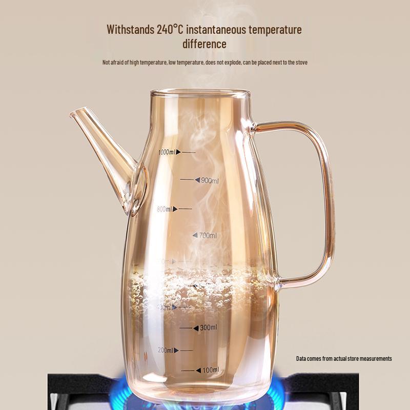 Стильный нескользящий стеклянный диспенсер из боросиликатного стекла большой емкости со шкалой для масла, соевого соуса и уксуса