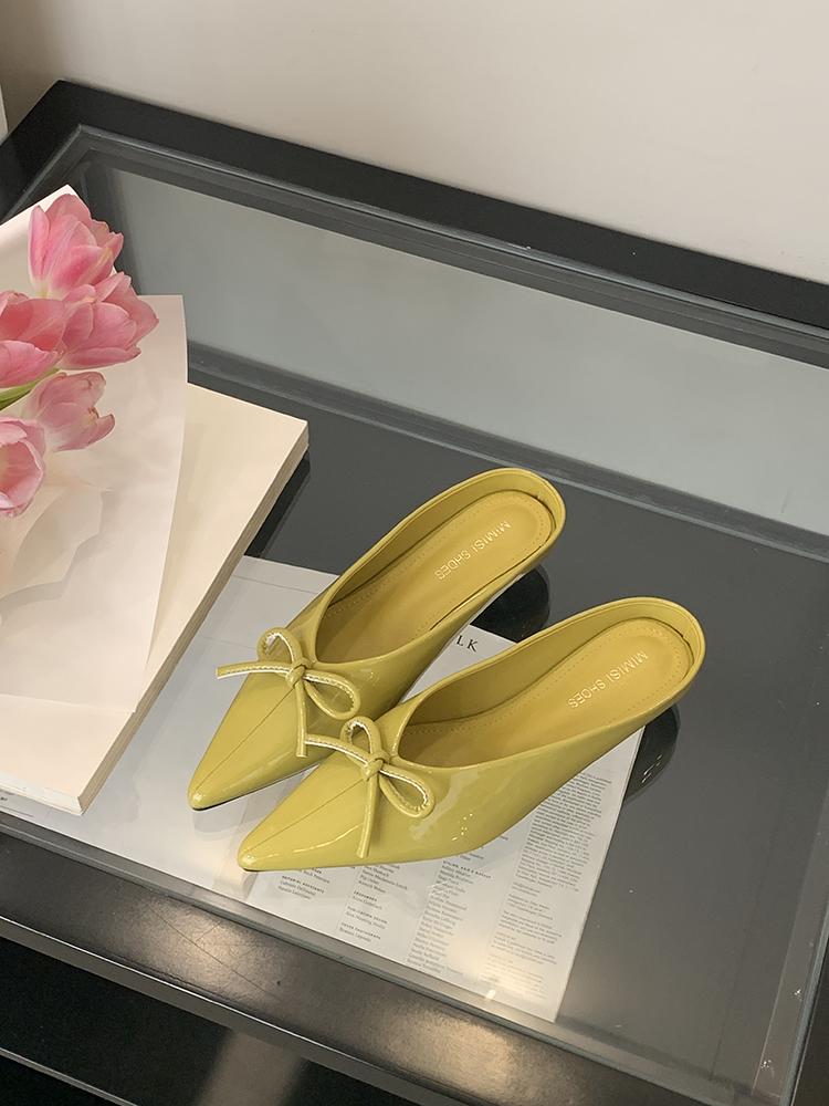 Женская обувь с острым носком Новинка 2025 Туфли-лодочки Женские Туфли на низком каблуке Мюли Бант-бабочка Туфли на невысоком каблуке Слайды