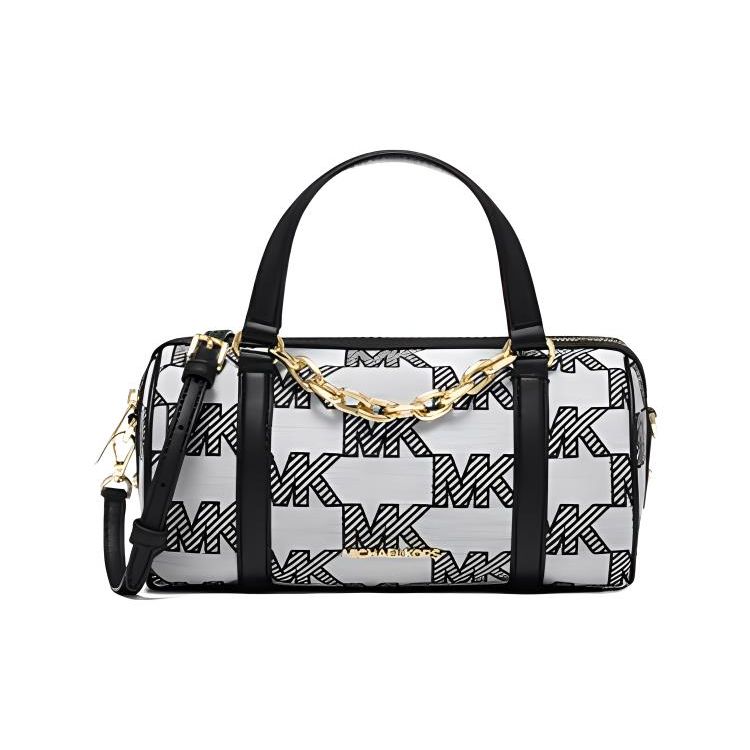 Michael Kors MK Зои Сумка-бостон на молнии с принтом логотипа Женские Сумки Черный Серый 35S3G3ZM6J-001