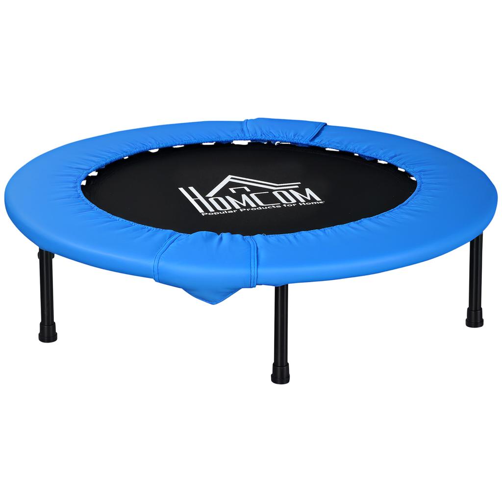 40" Mini Fitness Trampoline Home Gym Yoga Exercise Rebounder Indoor Outdoor Jumper with Safety Pad, Support Up to 150 KG, Blue and Black