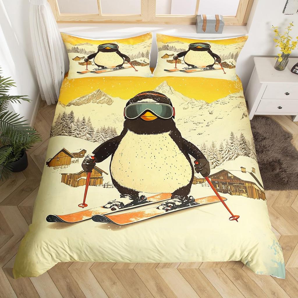 Penguin Bedding Set Galaxy Starry Sky Comforter Cover for Boys Girls Cartoon Penguin Duvet Cover Cute Antarctic Animal Bed Set