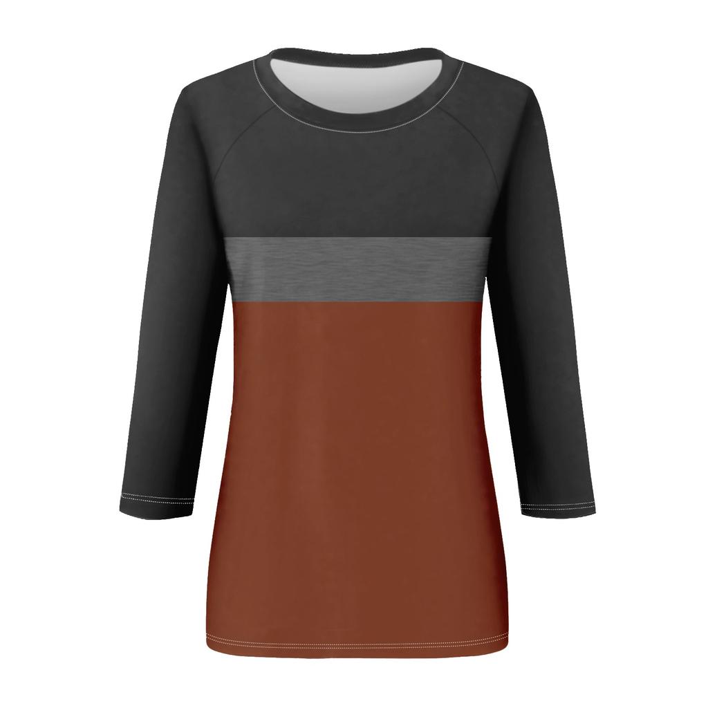 Женская модная повседневная рубашка с круглым вырезом и рукавами 3/4, свободная футболка с принтом, женский топ