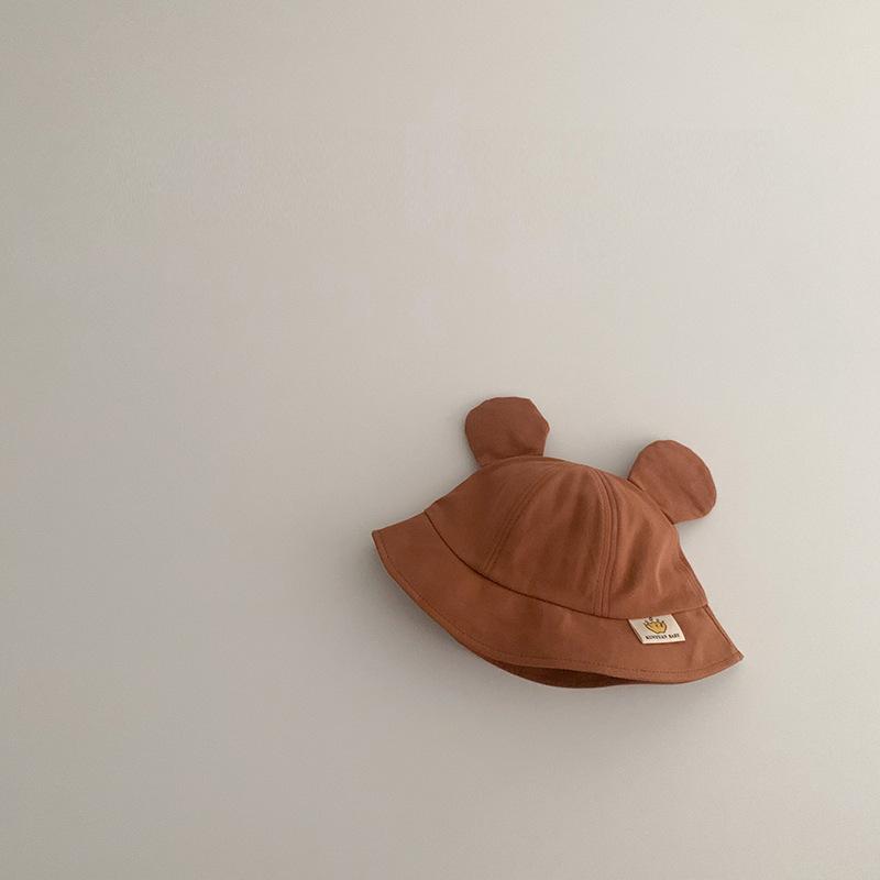 Милая детская панама с ушками медведя, летняя детская хлопковая шапка-рыболов для малышей, повседневная однотонная шапка для малышей и девочек