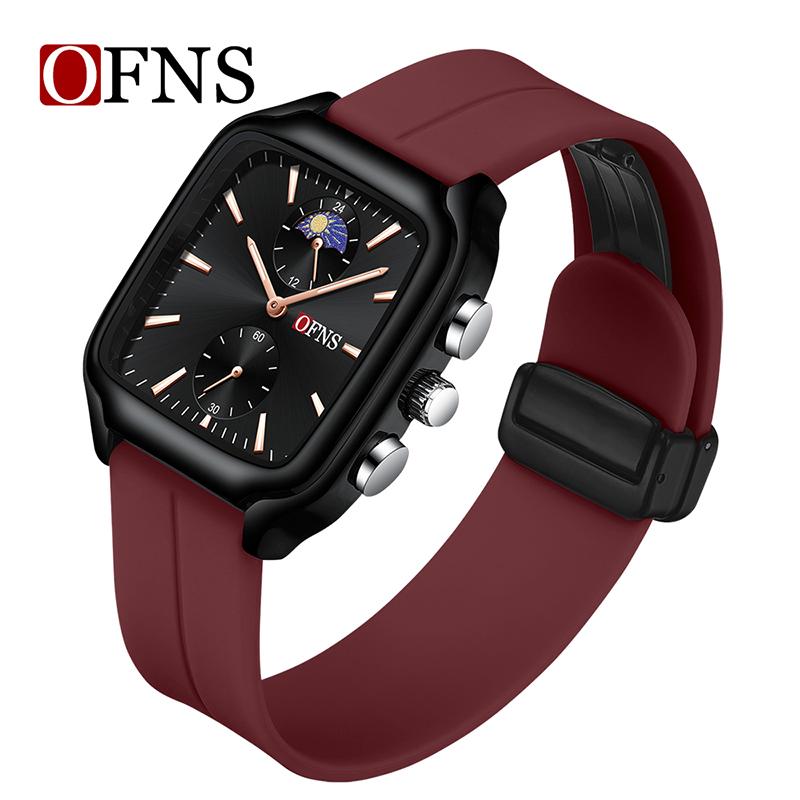Fashion Ofns 7504 Luxury Moon Phase Women's Silicone Band Watch Casual Analog Young Quartz Watches For Men And Women Student Gif