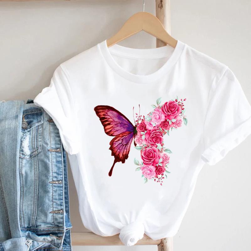 (Азиатский размер) Женская футболка с принтом пчелиного цветка, милая женская футболка 90-х годов, верхняя одежда, повседневная модная футболка с короткими рукавами, женские футболки с графическим рисунком