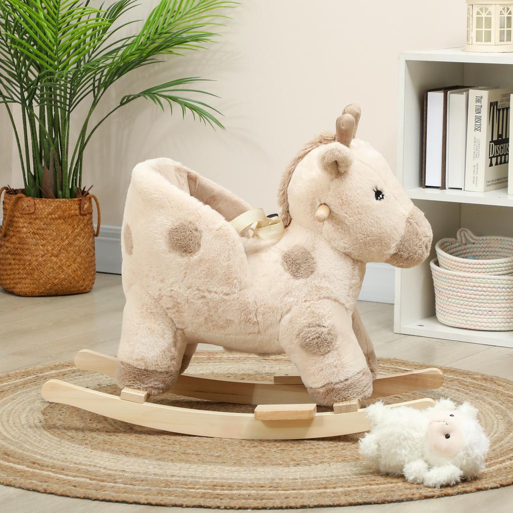 Children's Rocking Horse, Giraffe Rocking Toy, Sound Effects, Safety Belt, 68 x 35 x 50 cm, Beige