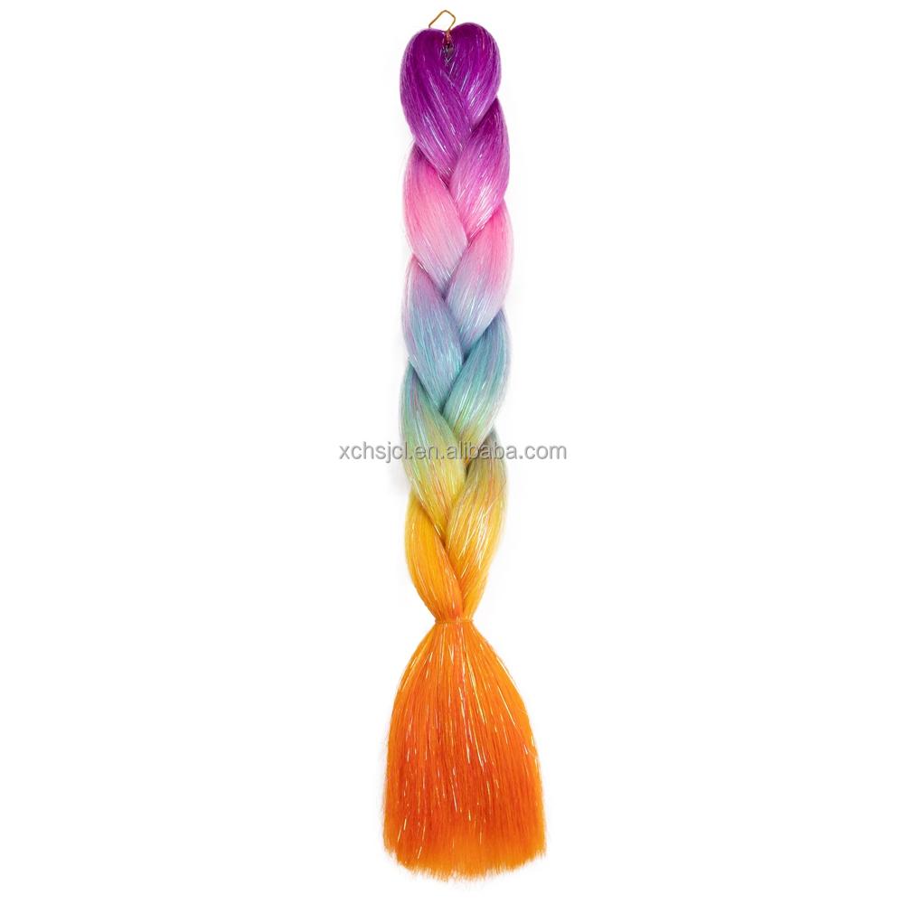 Customized Soft Heat Resistant Fiber Festival Ombre Pure 2 3 4 5 Tone Color Tinsel Glitter Jumbo Braiids