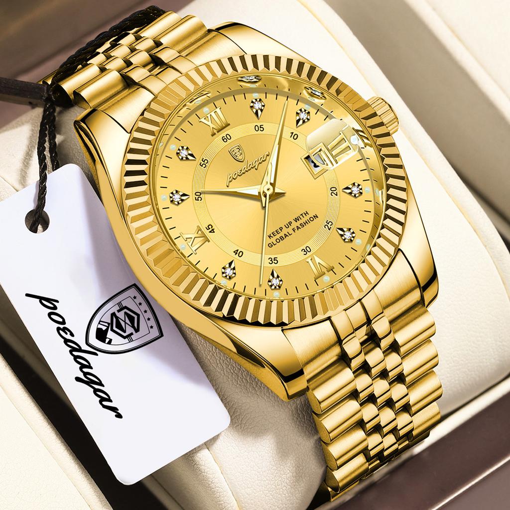 POEDAGAR Top Original Men Watch Waterproof Luminous Date Fashion Male Clock Stainless Steel Business Men's Quartz Watches Reloj