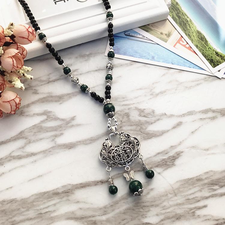 Ожерелье из бисера, длинная винтажная веревка в стиле бохо, ломтик цепи, каменные подвески, богемные этнические женщины