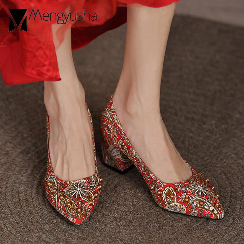 Свадебные туфли для невесты Женские этнические массивные туфли на высоком каблуке Большой размер 42/45 Туфли-лодочки Женские вечерние туфли Лоферы Клинья Tacones Женские