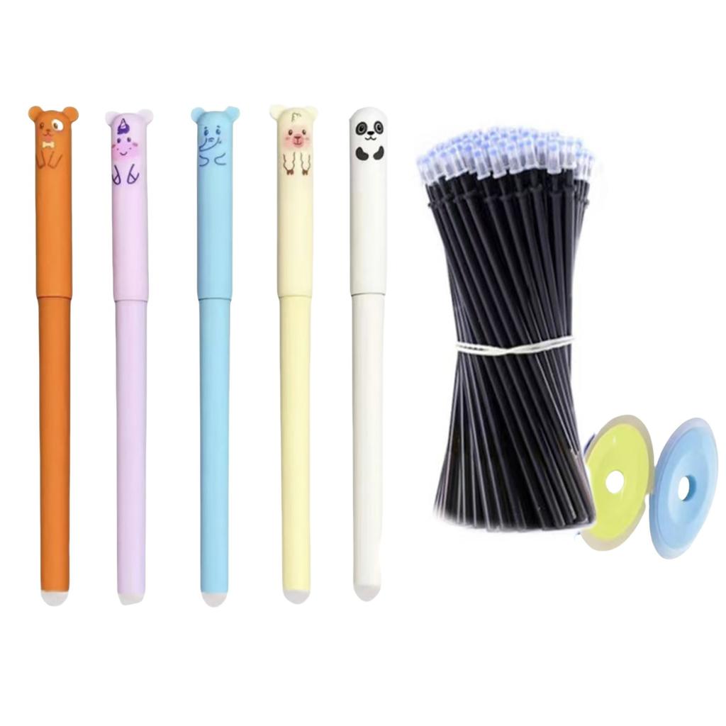 Erasable Gel Pen Thermal Easy-Rub Gel Pen Cute Cartoon Eraser Set With No-Waste Eraser 0.5mm Pen Tip 20ml