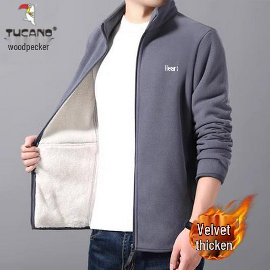 Woodpecker Men's Fleece-Lined Cardigan: Autumn/Winter Casual Stand-Up Collar Jacket