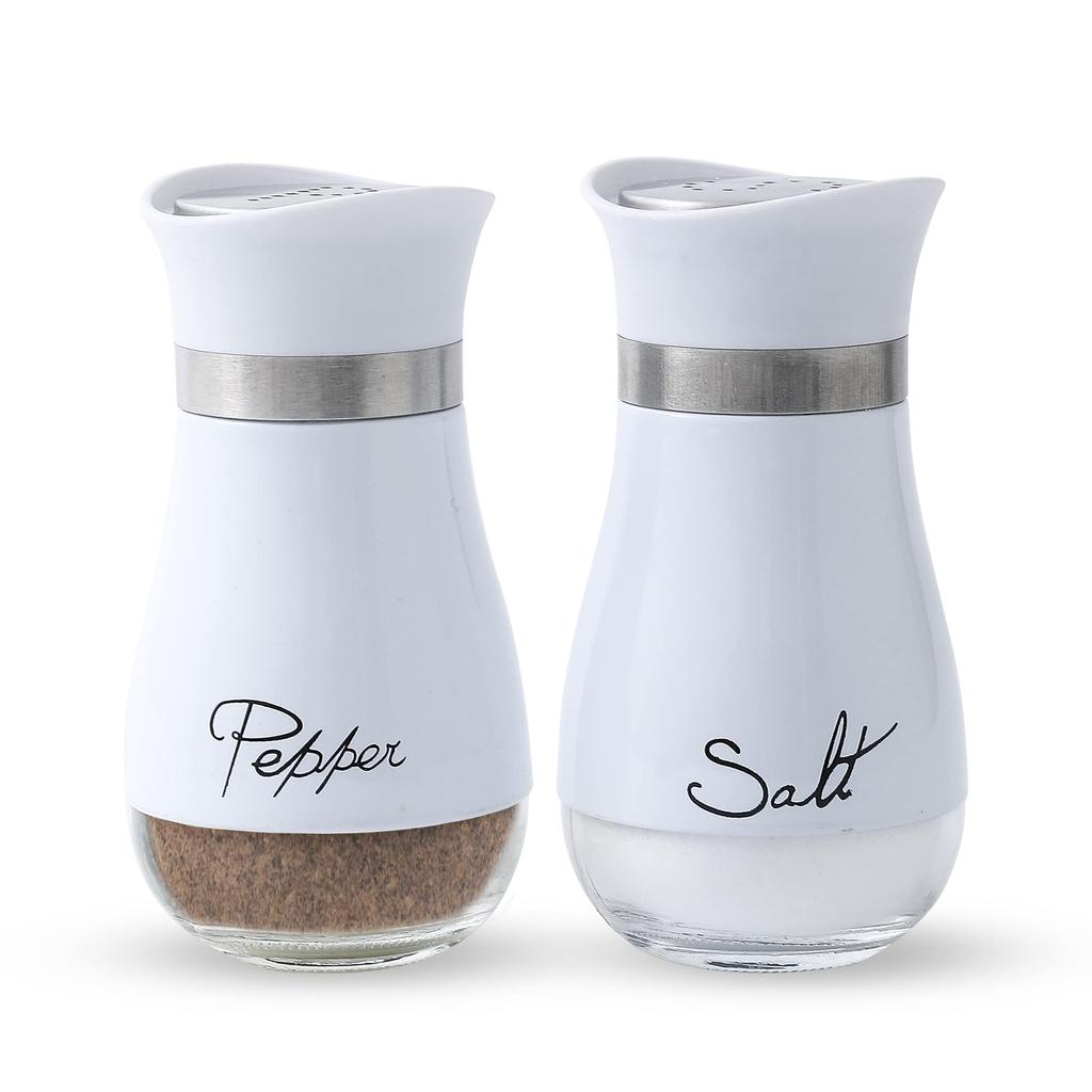 Lonffery Salt and Pepper Shakers, Stainless Steel and Glass Bottle, Set of 2, Turquoise