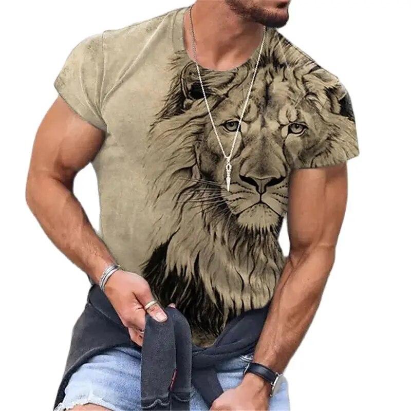 Summer Animal Wolf Print Men's T Shirt Round Neck Short Sleeve Loose Tops Casual Male Tees Oversized T Shirts 6XL