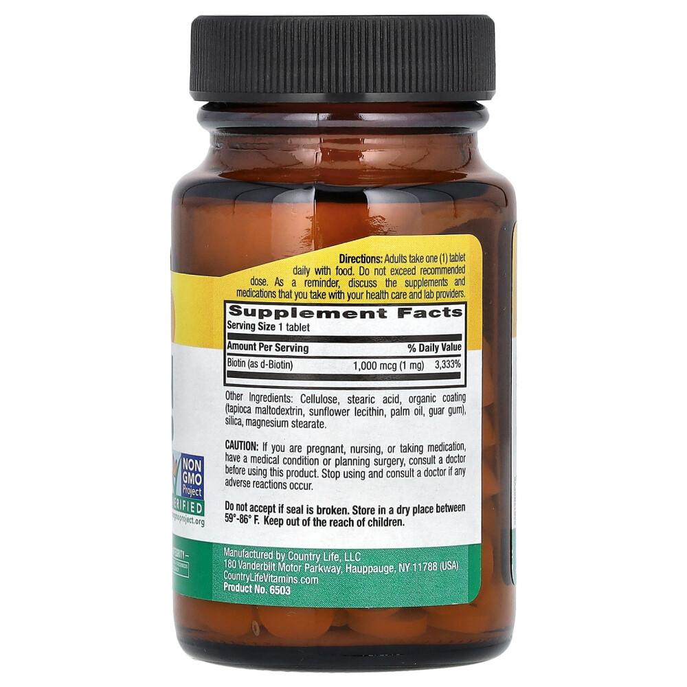 Country Life Biotin 1000 mcg, 100 Tablets