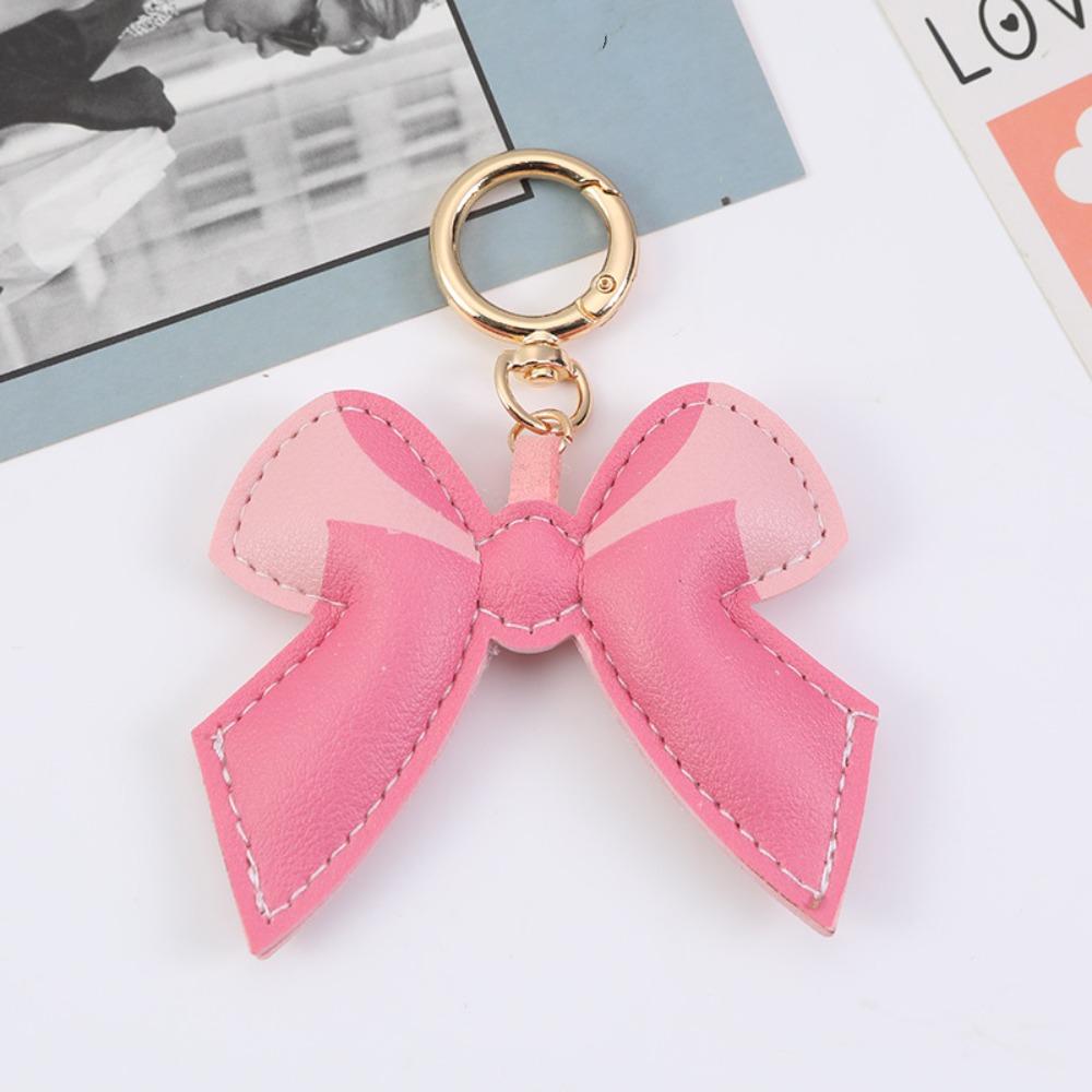 Patchwork Bowknot Keychain Bag Hanging Car Keyring Cute PU Leather Bow Pendant  Kids Girls