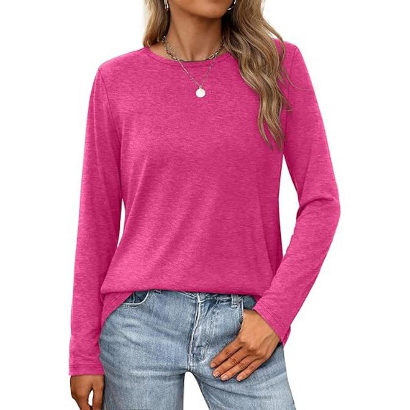 Осенняя новая женская однотонная футболка с длинным рукавом и круглым вырезом, свободная рубашка, повседневный пуловер