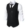 Men Suit Waistcoat V-Neck Sleeveless Striped Print Double Breasted Suit Vest with Patch Pockets Wedding Business Vest