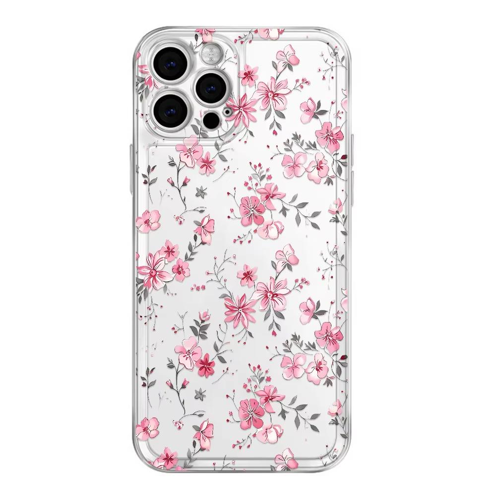 Прозрачный чехол для телефона с розовым цветочным принтом для Samsung Galaxy S26 S25 Ultra S24 S23 FE S22 S21 Plus S20 A73 A72 A71 Силиконовый чехол