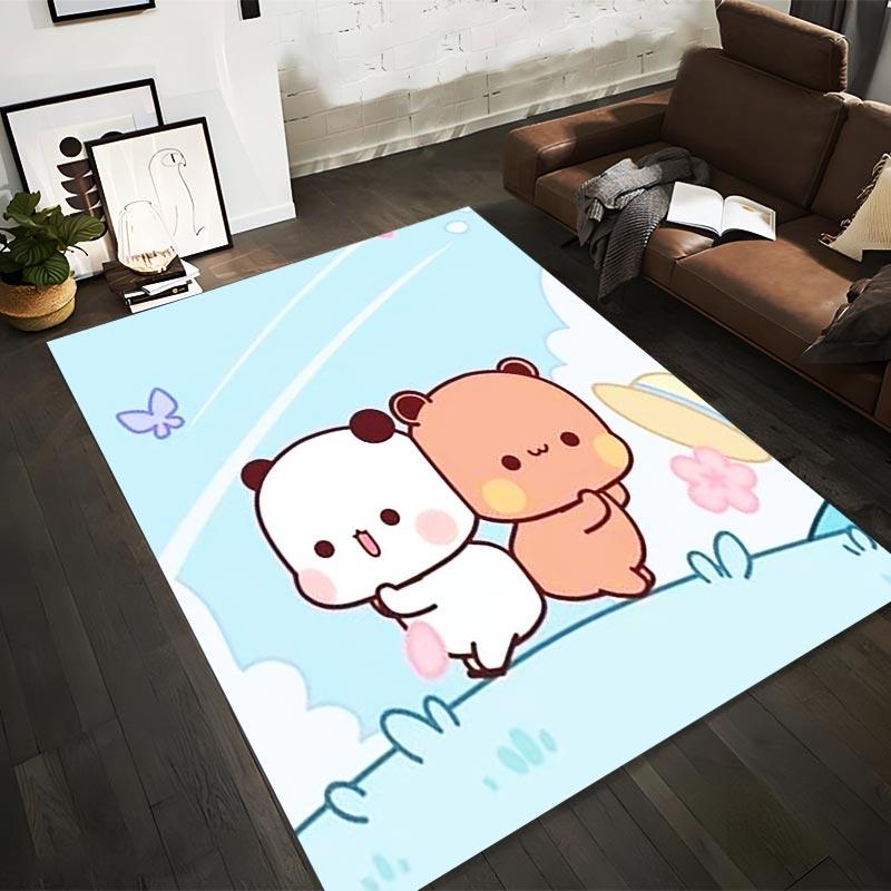 Cute Cartoon Panda and Bear Design Carpet with Butterflies and Sky Background Suitable for use as an anti-slip1 for1room and bedroom sofas
