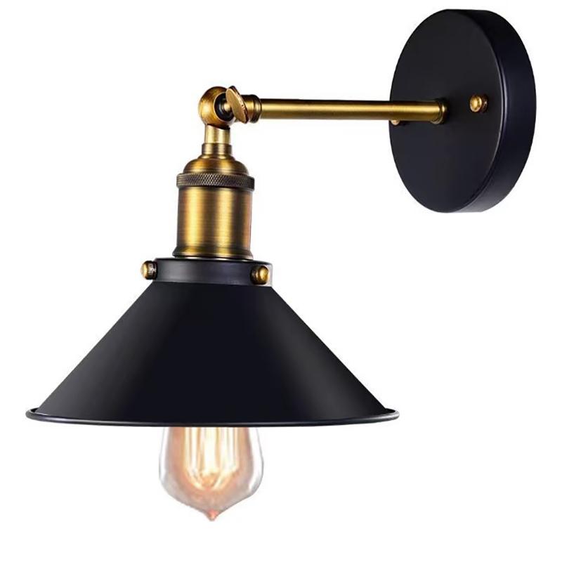 American Style Rural Retro Industrial Style Wall Lamp Iron Bedside Wall Light Staircase Creative Small Black Umbrella Sconce E27