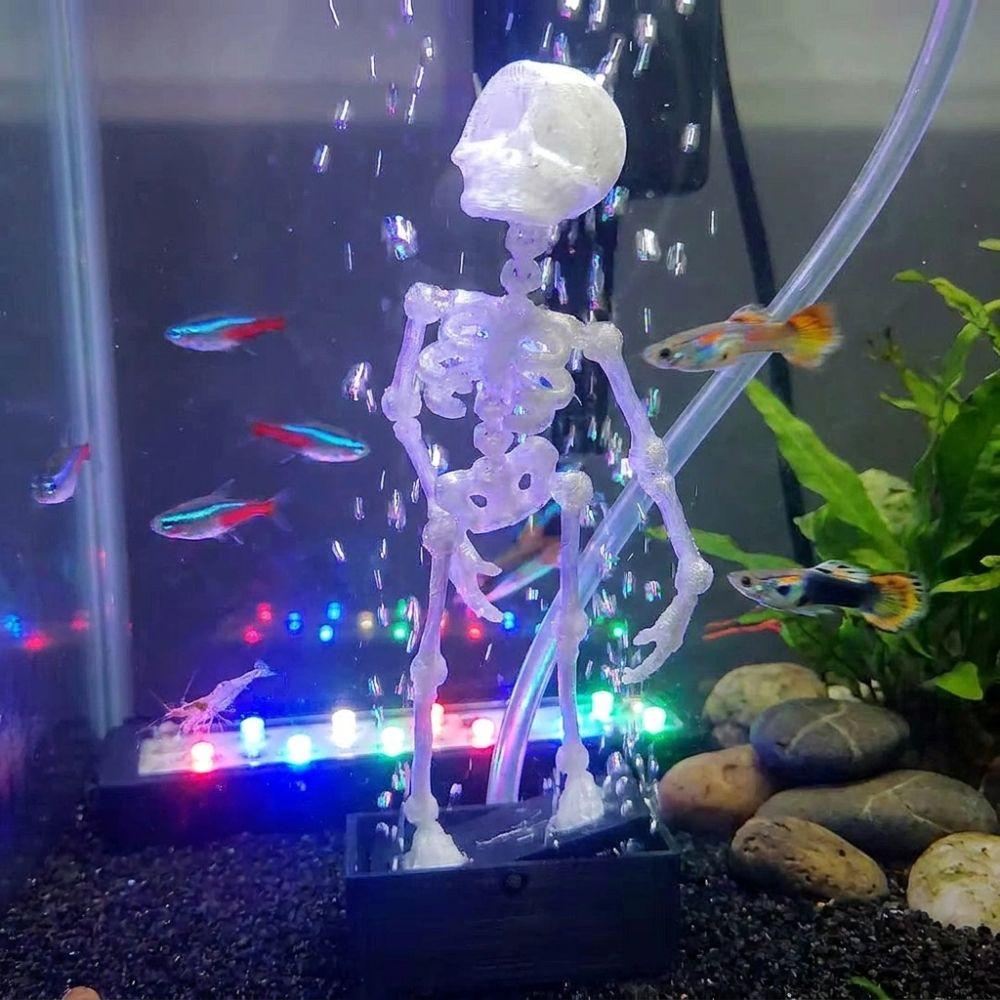 3D Printed Fish Tank Dance Skull Ornament Plastic Movable Oxygen Skeleton Halloween Decor