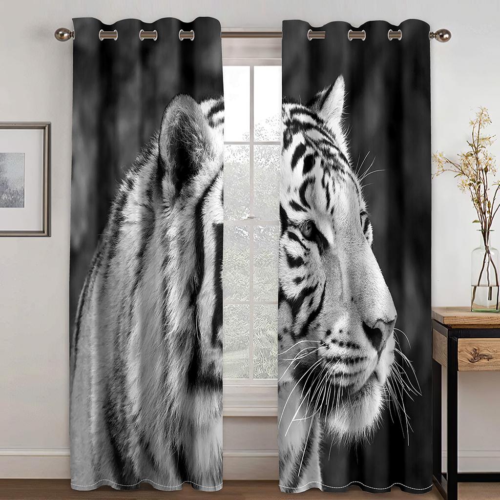 3D Digital Print Cheap Custom Animal Lion Tiger Two Thin Window Curtains for Living Room Bedroom Kitchen Office Decor 2 Pieces