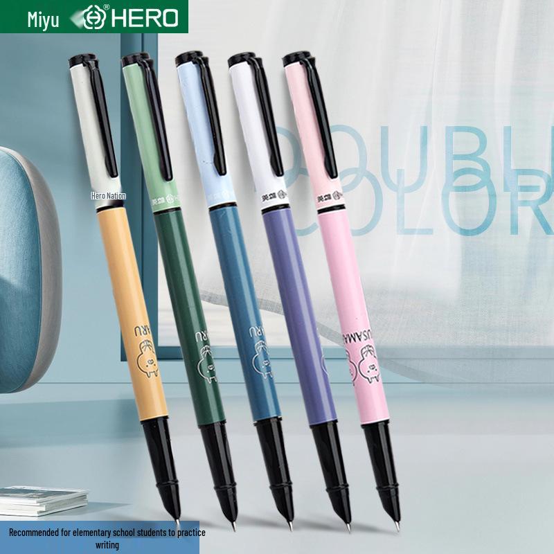 Стальная ручка Hero 3160 Morandi: Каллиграфическая ручка для тренировки с коррекцией осанки для учеников начальной школы, сменная синяя чернильная капсула