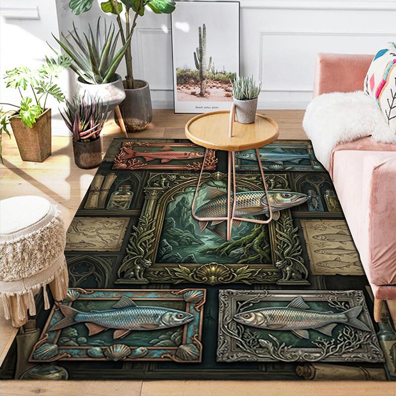 Fish Collection Pattern Rug Floor Mat for Living Room or Bedroom Soft and Comfortable Carpet a Gift for Birthday and Holiday.