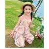 Летний комплект из жилета для девочек с цветочным принтом, детский комплект из двух предметов с грибковым краем