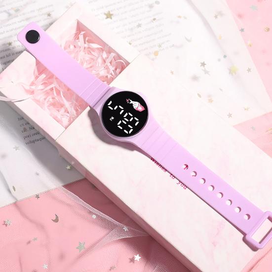 Электронные часы со светодиодным дисплеем и сенсорным экраном, мягкий ремешок, круглый срок службы, водонепроницаемые, сплошной цвет, цифровые часы для детей и студентов, повседневная одежда