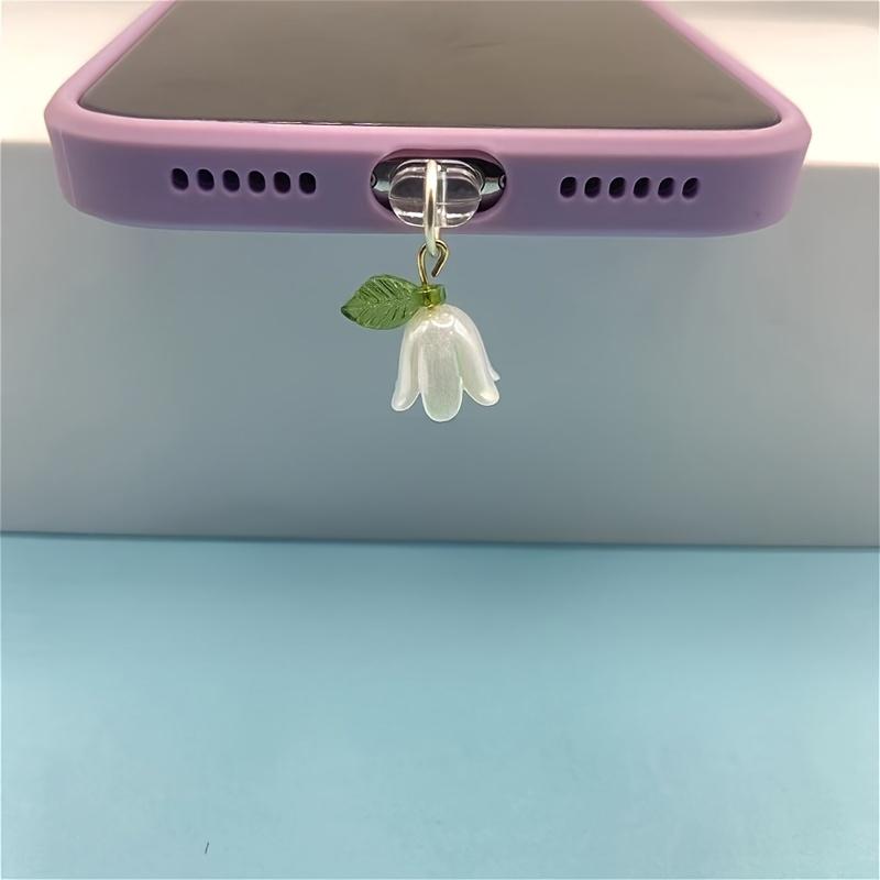 1 шт. Трехмерный колокольчик-орхидея лист мобильный телефон порт для зарядки пылезащитная заглушка, подвеска с искусственным жемчугом/подходит для iPhone/Type-C