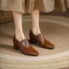 Новая женская обувь в британском стиле 2025 года - Ретро туфли-лодочки на массивном каблуке с острым носком, Низко вырезанная обувь для офиса и повседневной носки