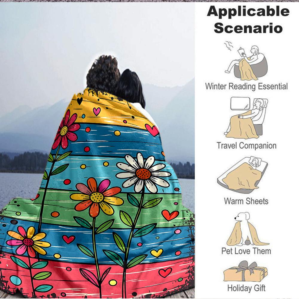 1Pc Colorful Flowers Artwork Flannel Blanket, Soft And Comfortable, Casual Warm, Camping Travel, Christmas, Halloween Xmas Gift. G1307