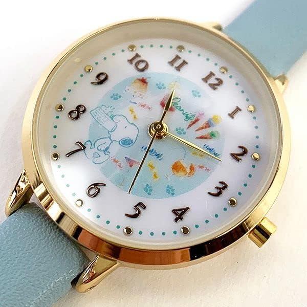 [Fieldwork] Women's Watch Snoopy Analog Leather Belt Watercolor Illustration Blue PNT033-3