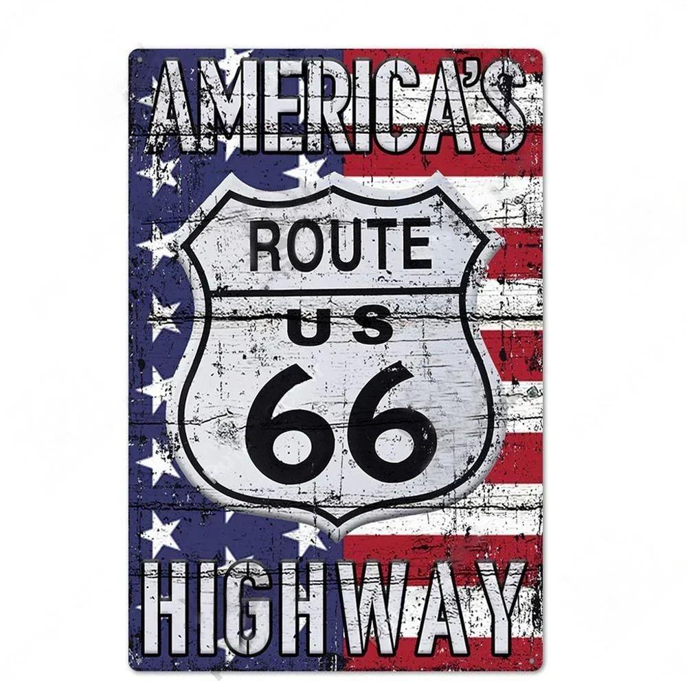 Сувенирная номерная табличка Route 66, Американский металлический знак для авто 20x30см