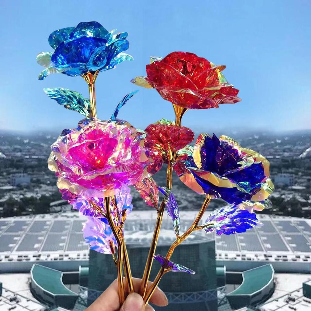 5Pcs Everlasting Flower PET Colorful Glittering Gold Simulated Rose Flowers, for Outdoor Garden Festival Ceremony Decoration, Table Decoration