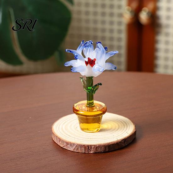 Elegant Mini Flower Design Handcraft Glass Flowers Figurines Hand Blown Potted Desktop Decoration Ornament Collectible Floral Gifts for Mother's