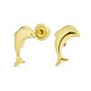 Серьги-гвоздики в виде дельфинов из настоящего желтого золота 14 карат для женщин с морским и тропическим дизайном, с надежными винтовыми застежками-подростками. Маленький, минималистичный,